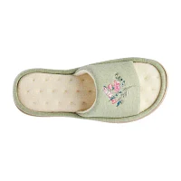 Isotoner Embroidered Jersey Womens Slip-On Slippers