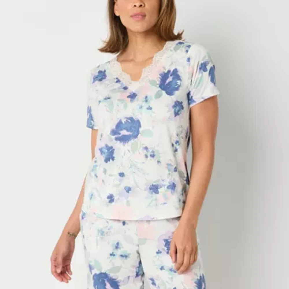 Ambrielle Womens Short Sleeve V Neck Pajama Top
