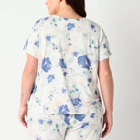 Ambrielle Womens Plus Short Sleeve V Neck Pajama Top