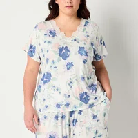 Ambrielle Womens Plus Short Sleeve V Neck Pajama Top