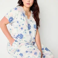 Ambrielle Womens Plus Short Sleeve V Neck Pajama Top