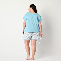 Ambrielle Womens Plus Short Sleeve Crew Neck 3-pc. Shorts Pajama Set