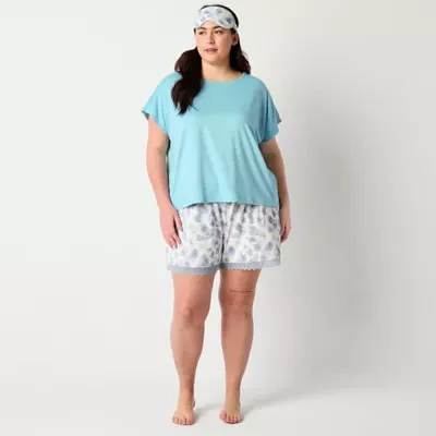 Ambrielle Womens Plus Short Sleeve Crew Neck 3-pc. Shorts Pajama Set
