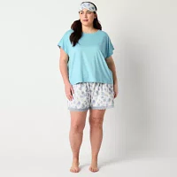 Ambrielle Womens Plus Short Sleeve Crew Neck 3-pc. Shorts Pajama Set