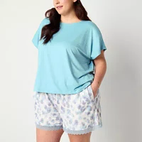 Ambrielle Womens Plus Short Sleeve Crew Neck 3-pc. Shorts Pajama Set