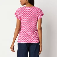 Liz Claiborne Womens Round Neck Short Sleeve Blouse