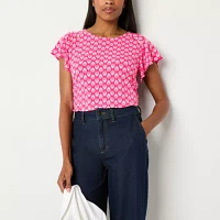 Liz Claiborne Womens Round Neck Short Sleeve Blouse