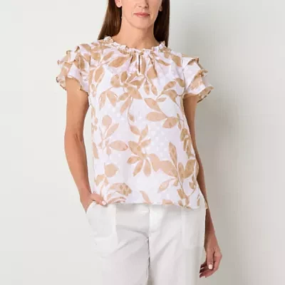 Liz Claiborne Womens Y Neck Short Sleeve Blouse