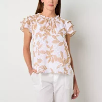 Liz Claiborne Womens Y Neck Short Sleeve Blouse
