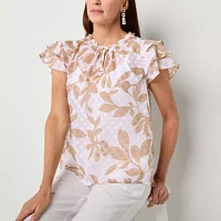 Liz Claiborne Womens Y Neck Short Sleeve Blouse