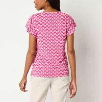 Liz Claiborne Womens Crew Neck Short Sleeve Adaptive Easy-on + Easy-off Blouse