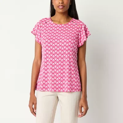 Liz Claiborne Womens Crew Neck Short Sleeve Adaptive Easy-on + Easy-off Blouse