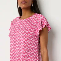 Liz Claiborne Womens Crew Neck Short Sleeve Adaptive Easy-on + Easy-off Blouse