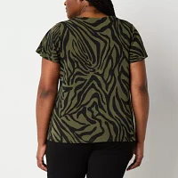 Liz Claiborne Plus Womens V Neck Short Sleeve Adaptive Blouse