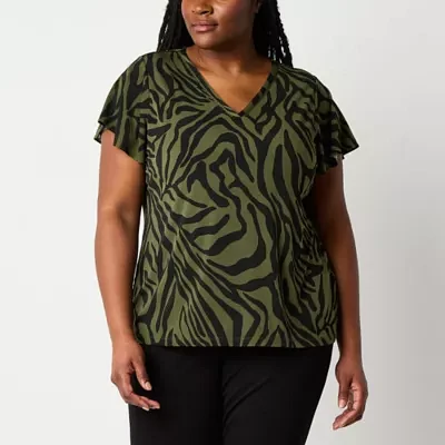 Liz Claiborne Plus Womens V Neck Short Sleeve Adaptive Blouse