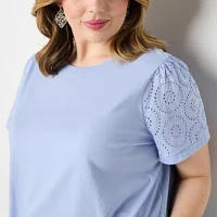 Liz Claiborne Plus Womens V Neck Short Sleeve Blouse