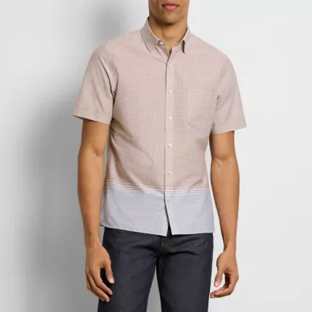 Van Heusen Everyday Defense Stainsheild Mens Slim Fit Short Sleeve Plaid Button-Down Shirt