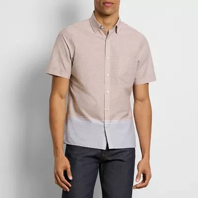 Van Heusen Everyday Defense Stainsheild Mens Slim Fit Short Sleeve Plaid Button-Down Shirt