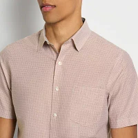Van Heusen Everyday Defense Stainsheild Mens Slim Fit Short Sleeve Plaid Button-Down Shirt