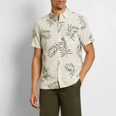 Van Heusen Ss Weekend Camp Shirt Mens Moisture Wicking Regular Fit Short Sleeve Leaf Button-Down