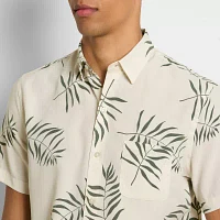 Van Heusen Ss Weekend Camp Shirt Mens Moisture Wicking Regular Fit Short Sleeve Leaf Button-Down