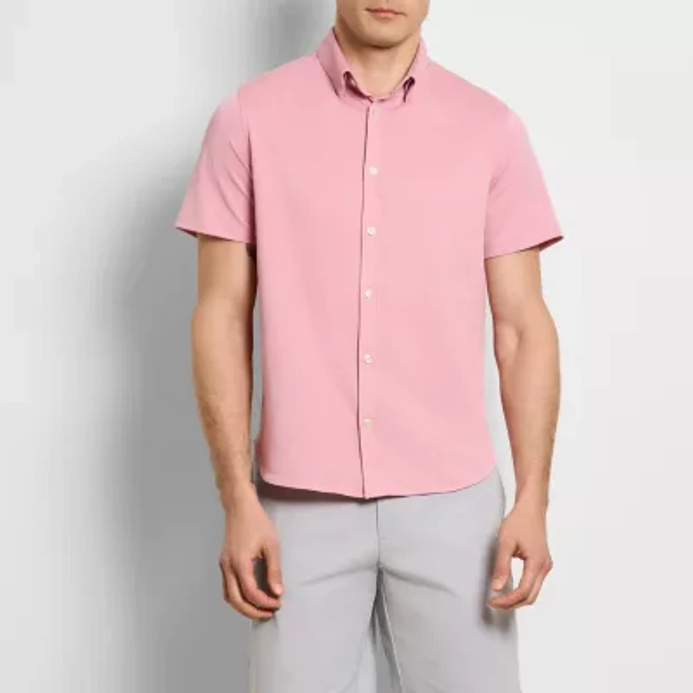 Van Heusen Mens Moisture Wicking Slim Fit Short Sleeve Button-Down Shirt