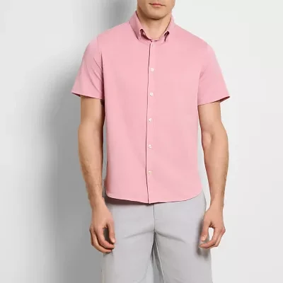 Van Heusen Mens Moisture Wicking Slim Fit Short Sleeve Button-Down Shirt