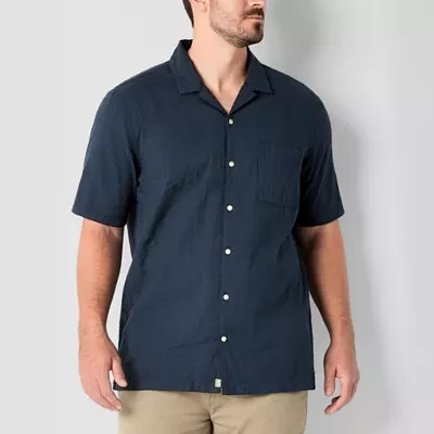 mutual weave Textured Camp Big and Tall Mens Classic Fit Short Sleeve Button-Down Shirt