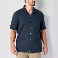 mutual weave Textured Camp Big and Tall Mens Classic Fit Short Sleeve Button-Down Shirt