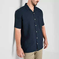 mutual weave Textured Camp Big and Tall Mens Classic Fit Short Sleeve Button-Down Shirt