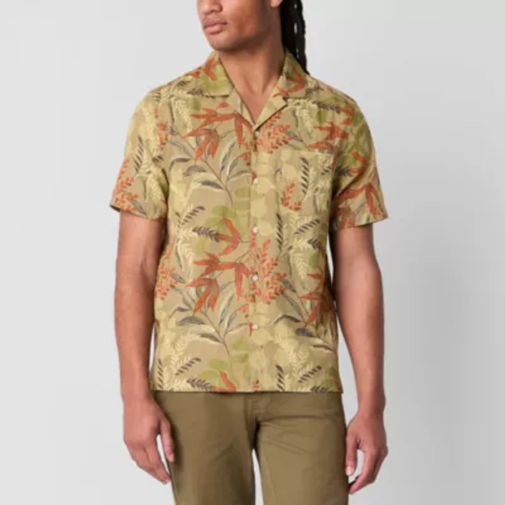 mutual weave Mens Short Sleeve Camp Shirt