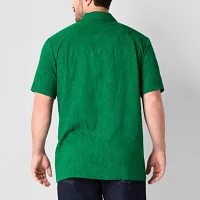 Shaquille O'Neal XLG Jacquard Camp Big and Tall Mens Regular Fit Short Sleeve Floral Button-Down Shirt
