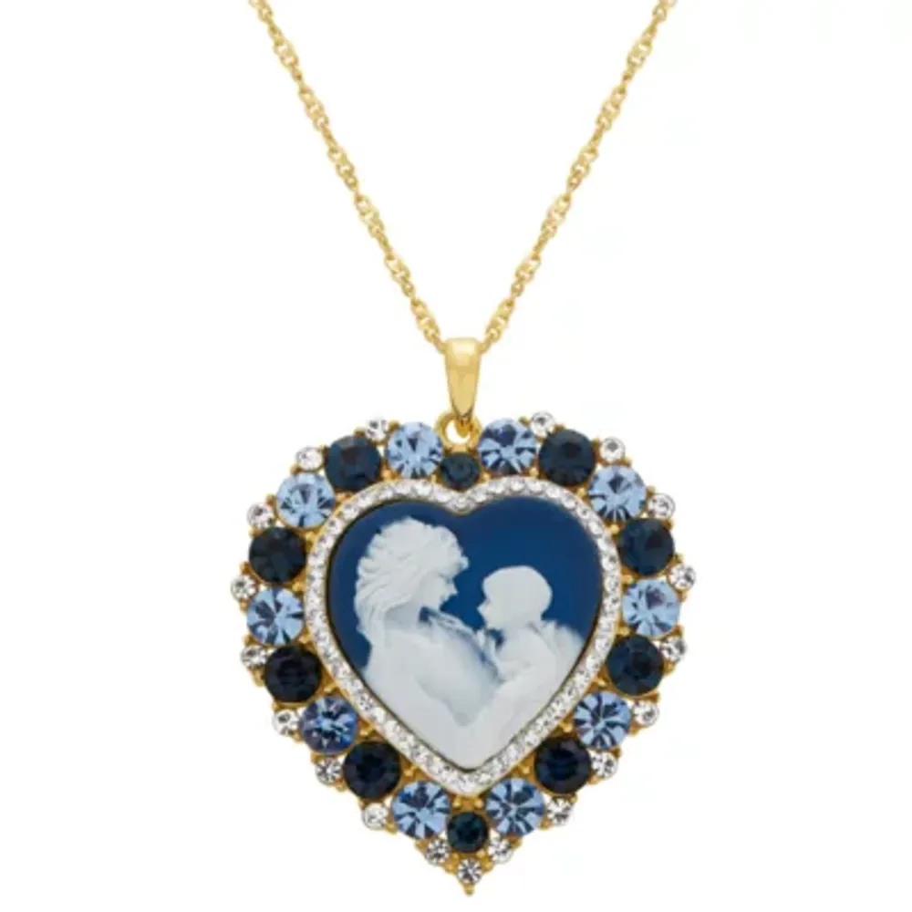 Cameo Womens Simulated Blue Crystal 14K Gold Over Silver Heart Pendant Necklace
