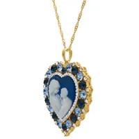 Cameo Womens Simulated Blue Crystal 14K Gold Over Silver Heart Pendant Necklace