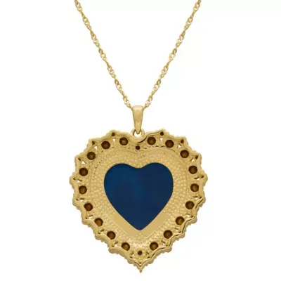 Cameo Womens Simulated Blue Crystal 14K Gold Over Silver Heart Pendant Necklace