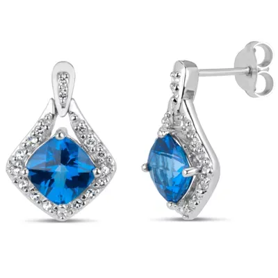 Genuine Blue Topaz Sterling Silver 16mm Stud Earrings