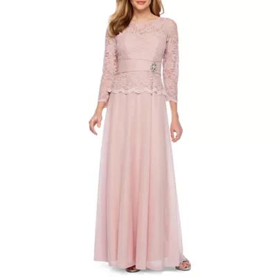 Jackie Jon 3/4 Sleeve Embellished Evening Gown