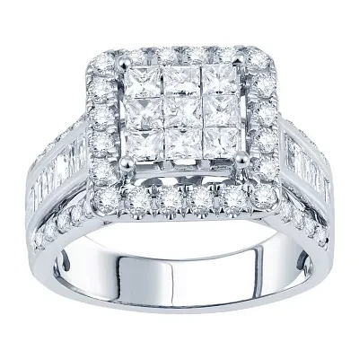 2 CT.T.W. Natural Princess Diamond Deco-Style Engagement Ring