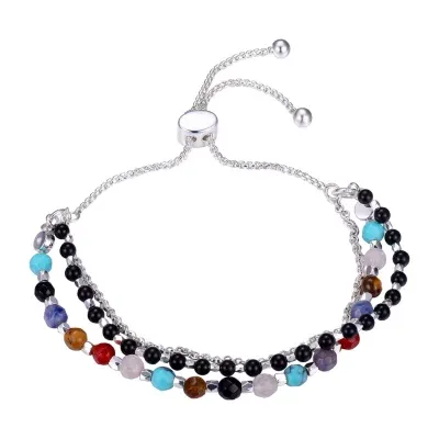 Footnotes Multi Agate Healing Stone Silver Over Brass Round Bolo Bracelet