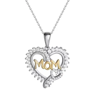 DiamonArt® "Mom" Womens 1 1/5 CT. T.W. White Cubic Zirconia 14K Gold Over Silver Heart Pendant Necklace"