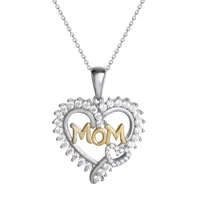 DiamonArt® "Mom" Womens 1 1/5 CT. T.W. White Cubic Zirconia 14K Gold Over Silver Heart Pendant Necklace"