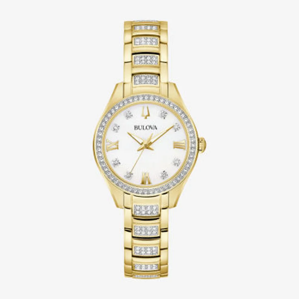 Bulova Crystal Womens Crystal Accent Gold Tone Stainless Steel Bracelet Watch 98l306