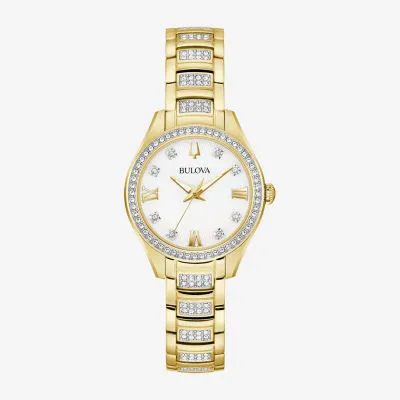 Bulova Unisex Adult Crystal Accent Gold Tone Stainless Steel Bracelet Watch 98l306