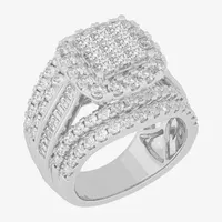 Womens 3 CT.T.W. Natural Diamond 10K Gold Cushion Side Stone Engagement Ring