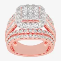 Womens 3 CT.T.W. Natural Diamond 10K Gold Cushion Side Stone Engagement Ring