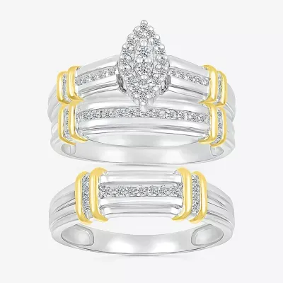 5.10mm Unisex Adult 1/4 CT. T.W. Natural White Diamond 10K Two Tone Gold Marquise Halo Side Stone Ring Sets