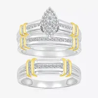 5.10mm Unisex Adult 1/4 CT. T.W. Mined White Diamond 10K Two Tone Gold Marquise Halo Side Stone Ring Sets