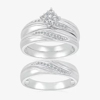 4.65mm Unisex Adult 1/4 CT. T.W. Natural White Diamond 10K White Gold Marquise Side Stone Wedding Ring Sets