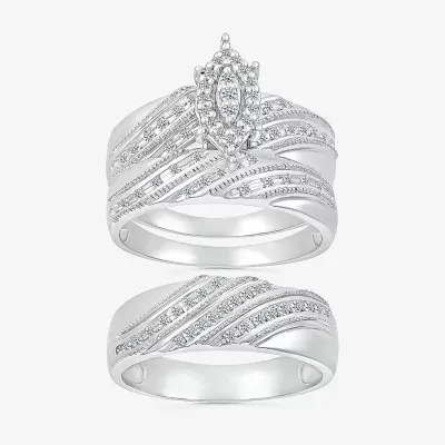 5.20mm Unisex Adult 1/3 CT. T.W. Natural White Diamond 10K White Gold Marquise Halo Side Stone Ring Sets