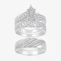 5.20mm Unisex Adult 1/3 CT. T.W. Natural White Diamond 10K White Gold Marquise Halo Side Stone Ring Sets